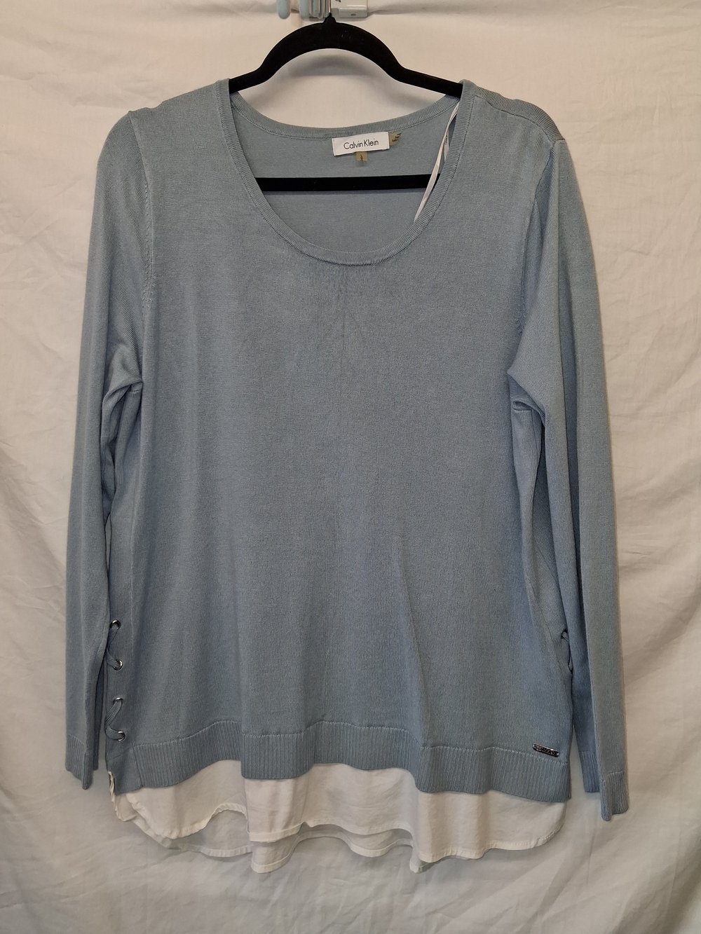 Calvin Klein Light Blue Layered Hem Long-Sleeve Top